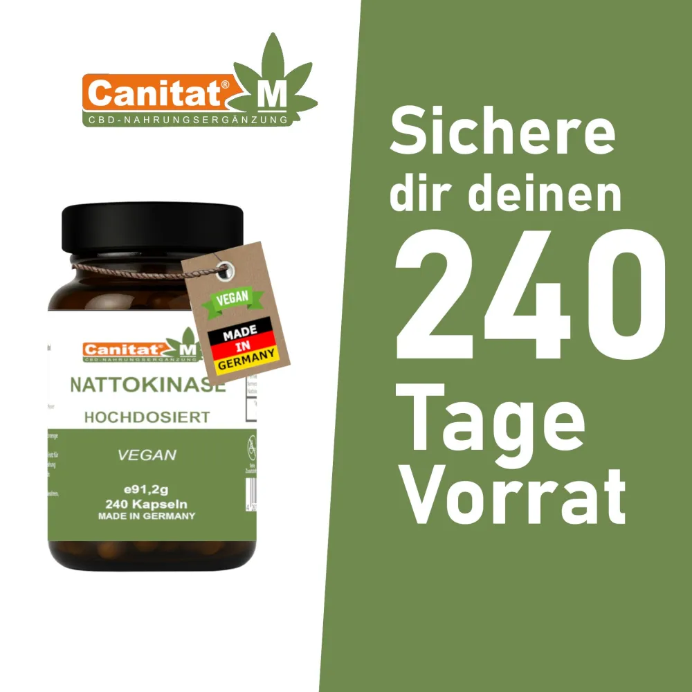 Nattokinase Hochdosiert 20.000FU/g | 240 Kapseln | 8 Monate Vorrat | Canitat M> New