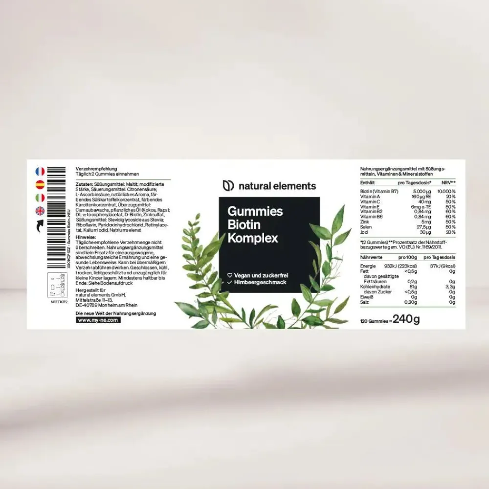 Biotin Haar Gummies – 120 Stk – zuckerfrei 5000μg Biotin/Tagesdosis – Himbeer|natural elements Sale