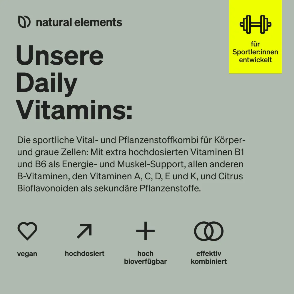 Daily Vitamins – 120 Kapseln – alle wertvollen Vitamine A-K – perfekt für Sportler>natural elements Clearance