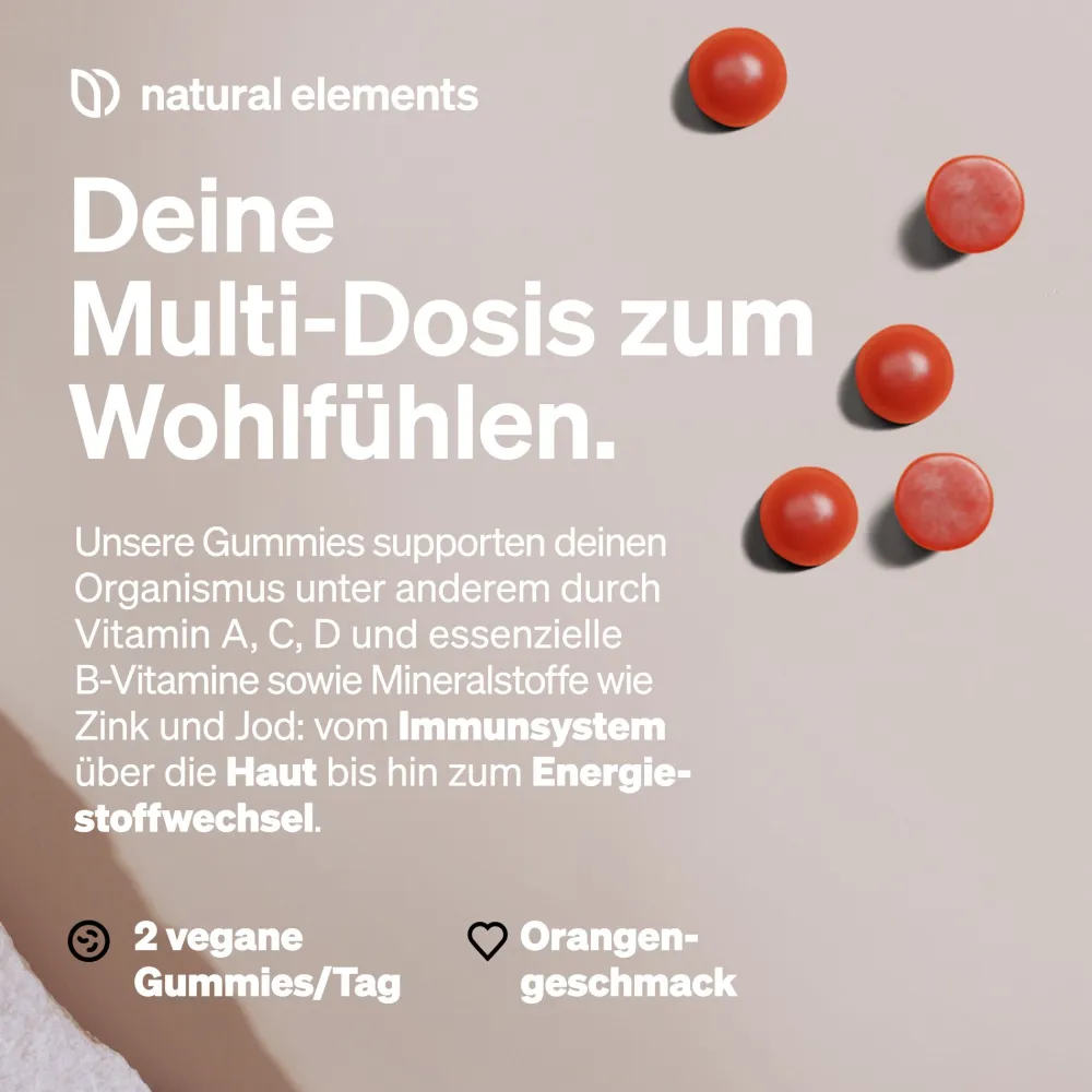 Gummies Multivitamin – 120 Stück – mit 12 Vitaminen, Biotin, Folsäure, Zink & mehr>natural elements Best