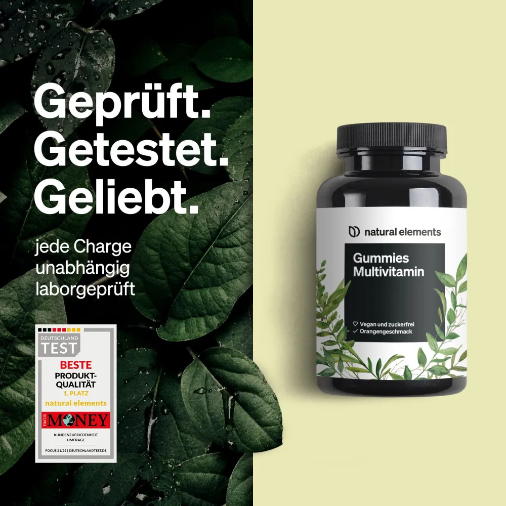 Gummies Multivitamin – 120 Stück – mit 12 Vitaminen, Biotin, Folsäure, Zink & mehr>natural elements Best