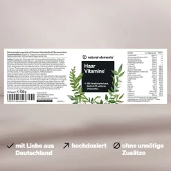 Haar Vitamine – 180 Kapseln mit Keratinhydrolysat, Biotin, Selen, Zink & mehr>natural elements Outlet