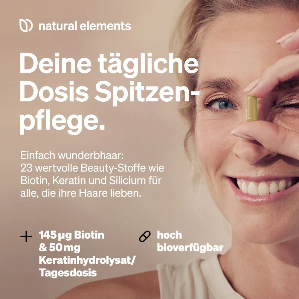 Haar Vitamine – 180 Kapseln mit Keratinhydrolysat, Biotin, Selen, Zink & mehr>natural elements Outlet