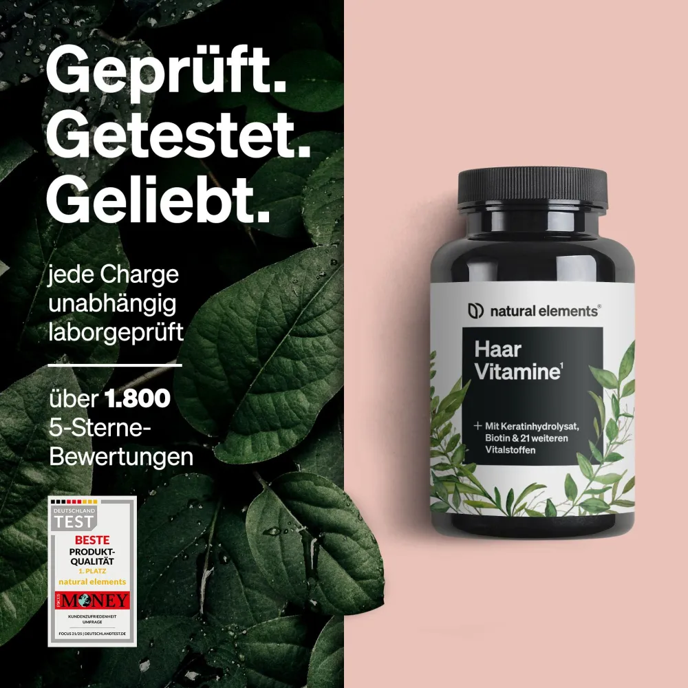 Haar Vitamine – 180 Kapseln mit Keratinhydrolysat, Biotin, Selen, Zink & mehr>natural elements Outlet