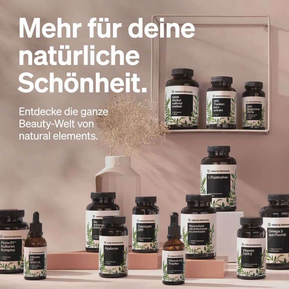 Haar Vitamine – 180 Kapseln mit Keratinhydrolysat, Biotin, Selen, Zink & mehr>natural elements Outlet