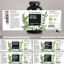 Jod aus Bio-Kelp – 365 Kapseln – 150µg Jod aus Braunalgen – für die Schilddrüse>natural elements Online