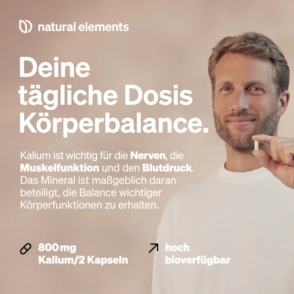 Kalium – 240 Kapseln 800 mg Kalium aus Kaliumcitrat/Tagesdosis – für Blutdruck>natural elements New