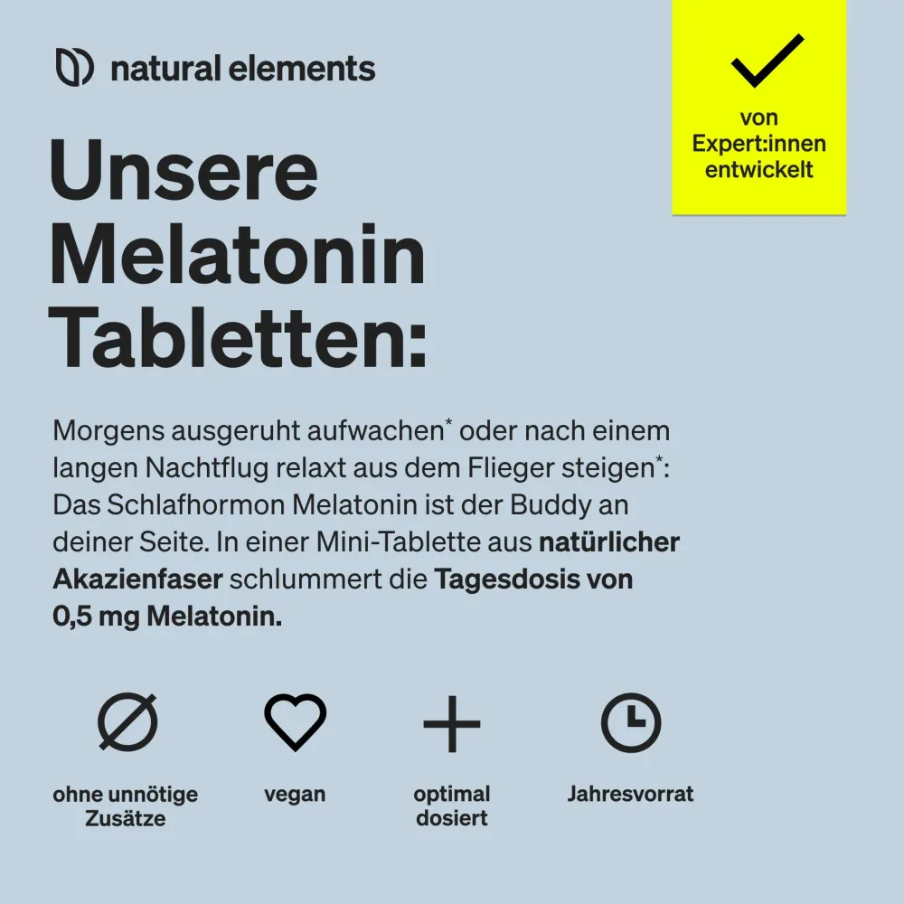Melatonin – 365 Tabletten – 0,5mg Melatonin/Tablette – Einschlafspray-Alternative>natural elements Best
