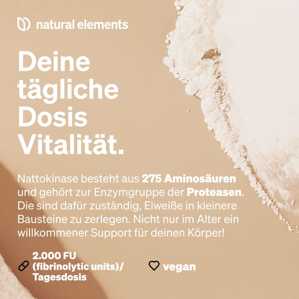 Nattokinase – 180 hochdosierte Kapseln je 100mg (20.000 FU/g) – ohne Gentechnik>natural elements Discount