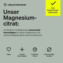 Premium Magnesiumcitrat – 365 Kapseln – 2320mg davon 360mg Magnesium/Tagesdosis|natural elements Hot