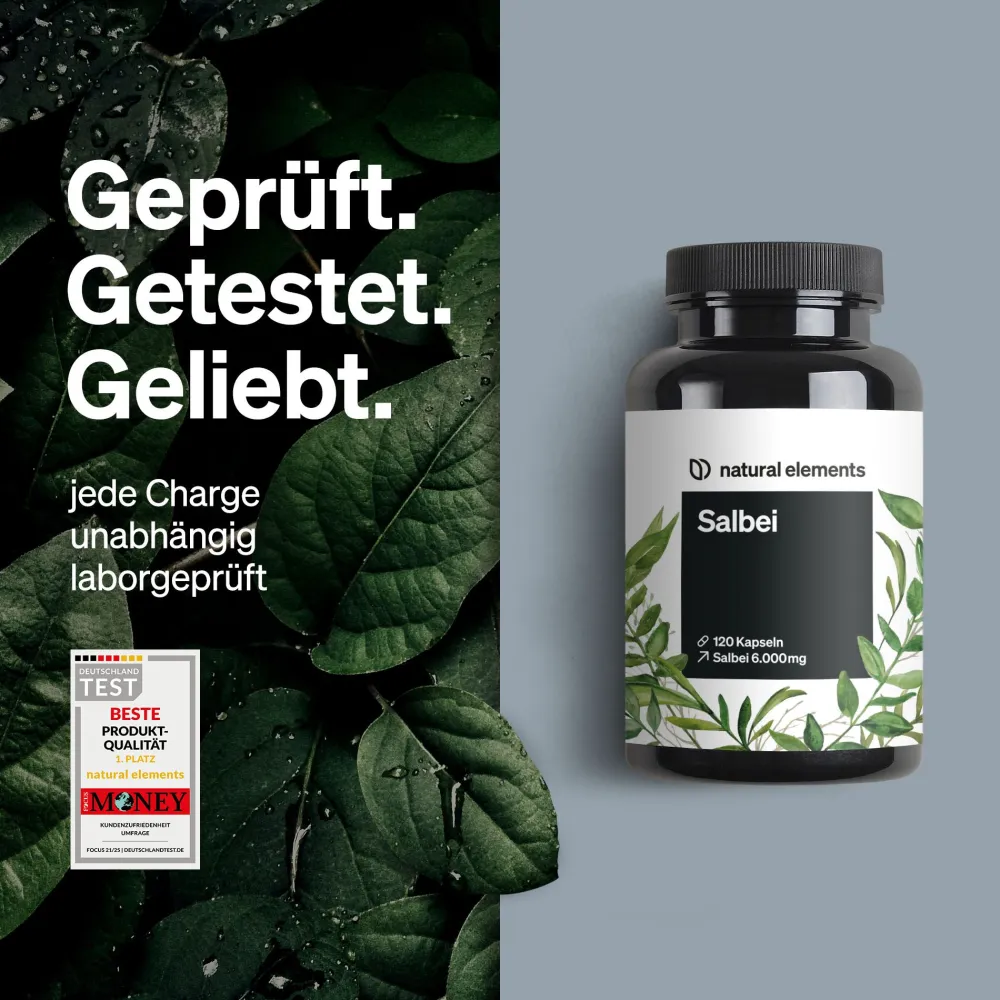 Salbei – 120 Kapseln – 6000mg pro Tagesdosis – Salbei Extrakt 10:1>natural elements Clearance