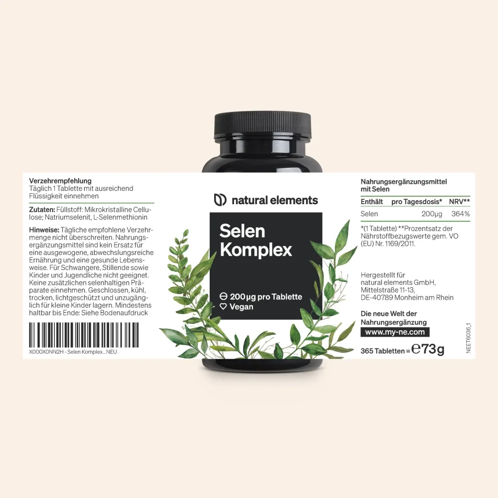 Selen Komplex – 365 Tabletten mit je 200µg – aus Natriumselenit und Selenmethionin|natural elements Online