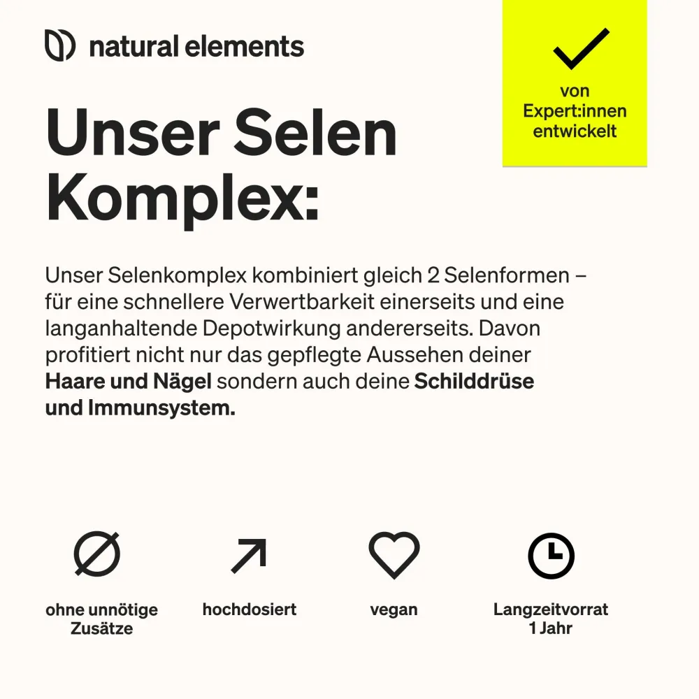 Selen Komplex – 365 Tabletten mit je 200µg – aus Natriumselenit und Selenmethionin|natural elements Online