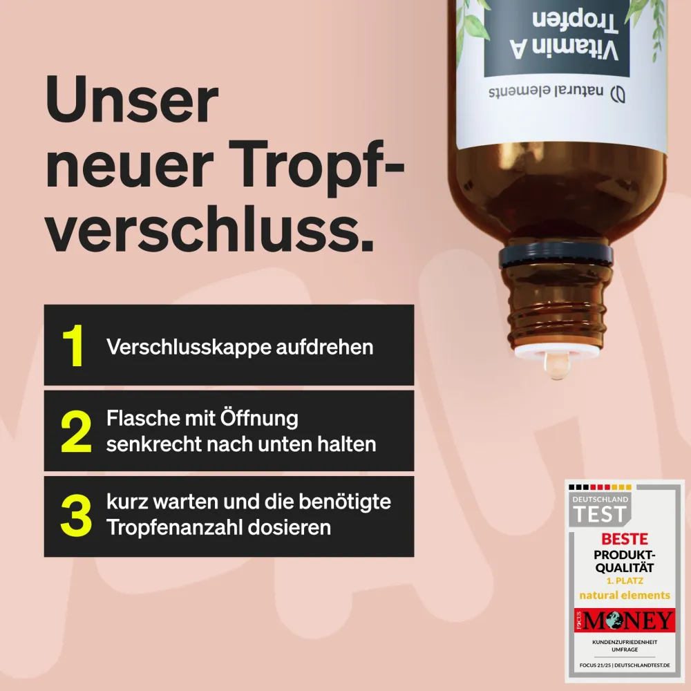 Vitamin A Tropfen – 50 ml – Vitamin A (Retinylpalmitat) in MCT-Kokosöl gelöst|natural elements New