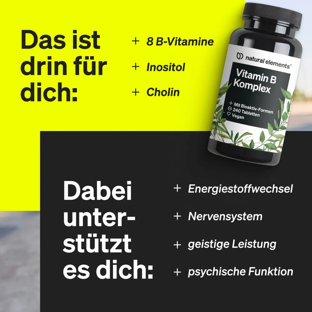 Vitamin B Komplex – 240 Tabletten – mit 8 essenziellen B-Vitaminen & Kofaktoren|natural elements Online