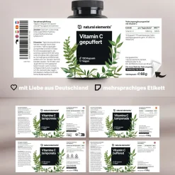 Vitamin C gepuffert 500mg – 120 Kapseln – magenschonend – pflanzliche Fermentation|natural elements Online