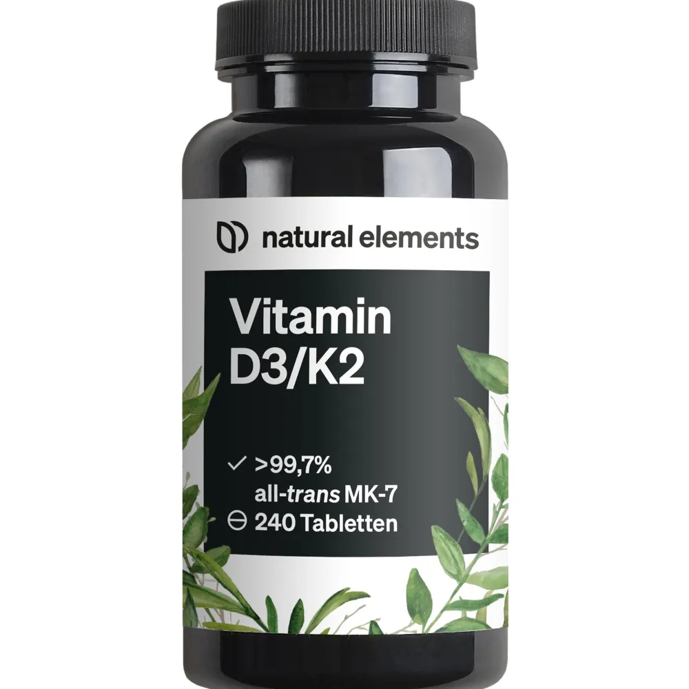 Vitamin D3 + K2 – > 99,7% all-trans MK-7 & 2000 IE Vitamin D3 – 240 Tabletten|natural elements Discount