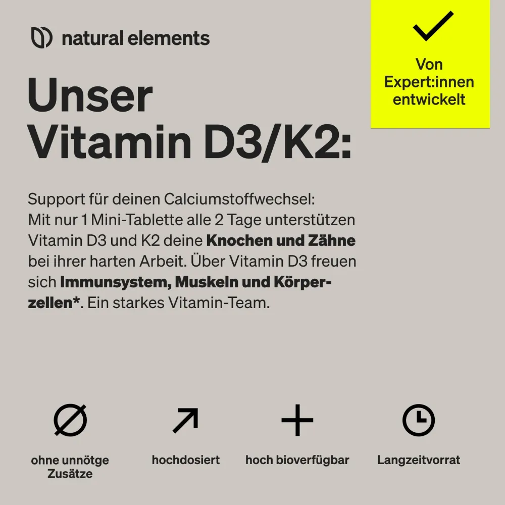 Vitamin D3 + K2 – > 99,7% all-trans MK-7 & 2000 IE Vitamin D3 – 240 Tabletten|natural elements Discount