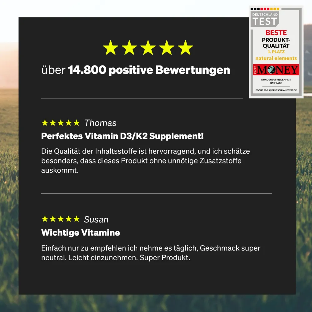 Vitamin D3 + K2 Tropfen – 99,7+% All-Trans K2VITAL® von Kappa + Vitamin D3|natural elements New