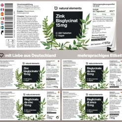 Zink 15mg – 365 Tabletten – gut verträgliches Zinkbisglycinat (Zink-Chelat)>natural elements Best