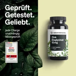 Zink 15mg – 365 Tabletten – gut verträgliches Zinkbisglycinat (Zink-Chelat)><noscript><img width=