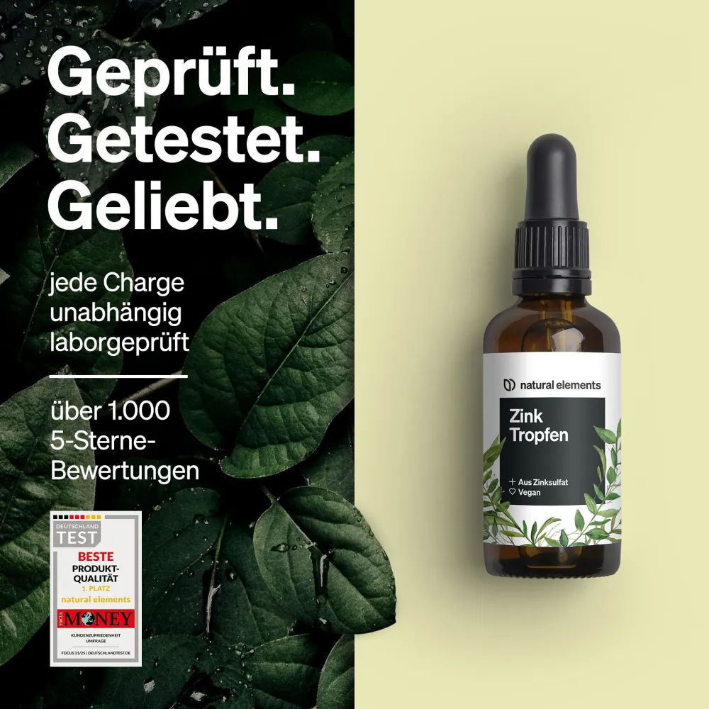 Zink Tropfen – 100ml – 15mg/Tagesdosis – Ionisches Zink (Zinksulfat) – Ohne Alkohol|natural elements Hot