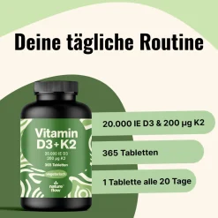 Nature Flow Vitamin D3 K2 Tabletten 20000 IE| Discount