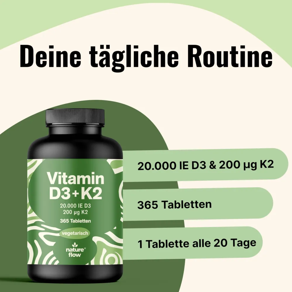 Nature Flow Vitamin D3 K2 Tabletten 20000 IE| Discount