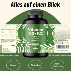 Nature Flow Vitamin D3 K2 Tabletten 20000 IE| Discount