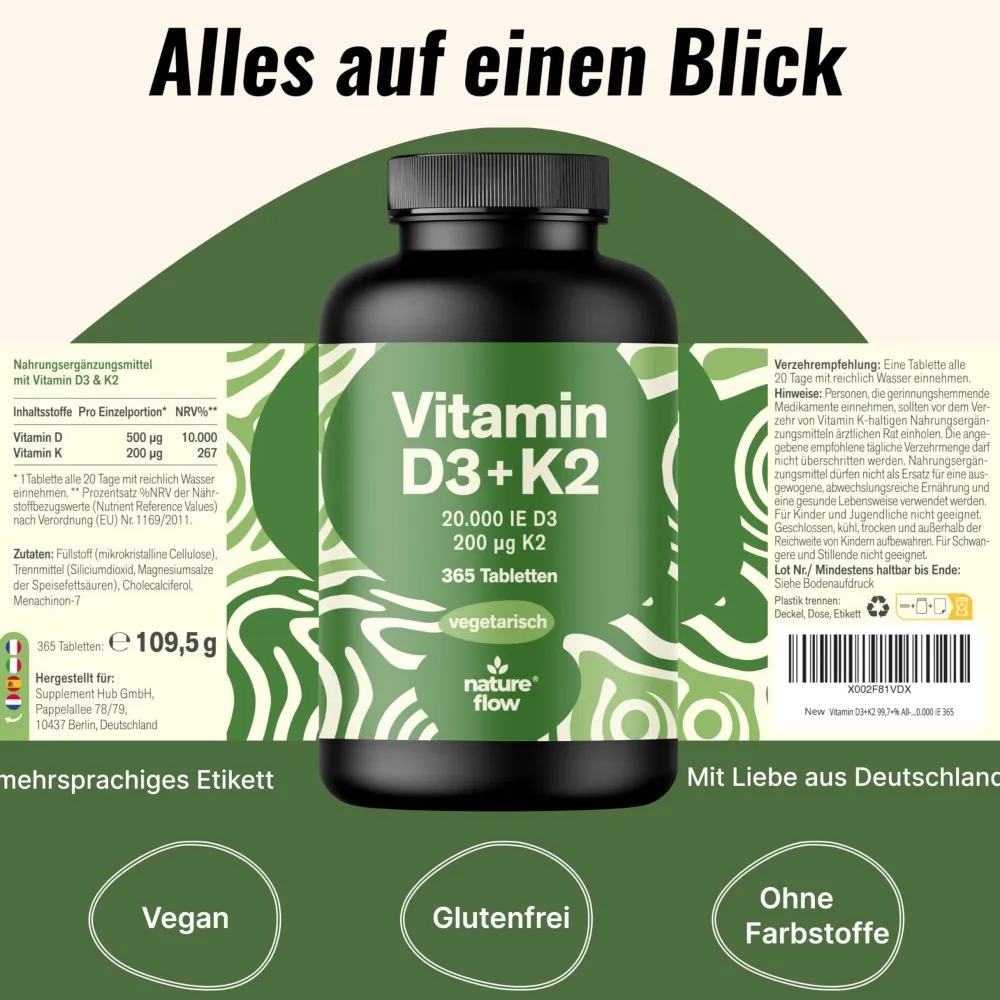 Nature Flow Vitamin D3 K2 Tabletten 20000 IE| Discount