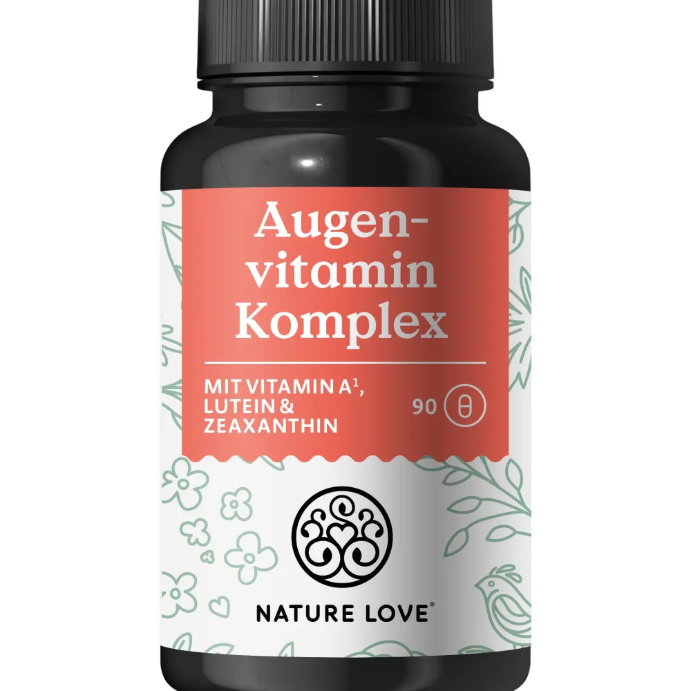 NATURE LOVE® Augenvitamin Komplex - 90 Kapseln mit Vitamin A - mit Lutein, Zeaxanthin und Vitamin E| Clearance