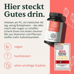 NATURE LOVE® Augenvitamin Komplex - 90 Kapseln mit Vitamin A - mit Lutein, Zeaxanthin und Vitamin E| Clearance