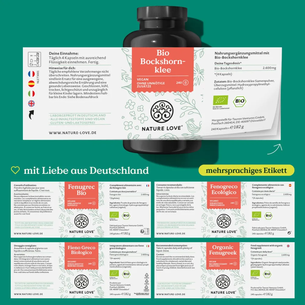 ® Bio Bockshornklee Kapseln - 240 Stück - 2600mg je Tagesdosis (650mg/Kapsel) - Fenugreek|NATURE LOVE Outlet