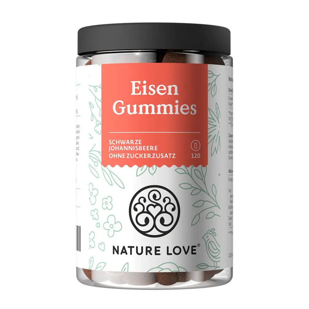® Eisen Gummies – 120 Stück – ohne Zuckerzusatz, 96,5% Fruchtanteil>NATURE LOVE Best
