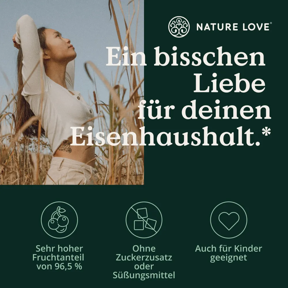 ® Eisen Gummies – 120 Stück – ohne Zuckerzusatz, 96,5% Fruchtanteil>NATURE LOVE Best