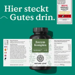 NATURE LOVE® Enzym Komplex - 120 Stk - Lipase & α-Amylase | - Bromelain, Rutin, Cellulase & Inulin|