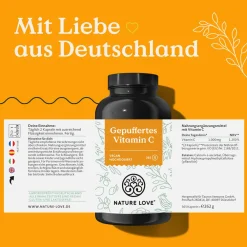® Gepuffertes Vitamin C - Hochdosiert mit 1000mg Vitamin C je Tagesdosis - 365 Kapseln|NATURE LOVE New