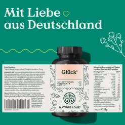 NATURE LOVE® Glück Rhodiola Rosea-Extrakt, L-Tryptophan, Rosenwurz- und Grünteeextrakt – 120 Kapseln| Outlet