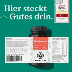 NATURE LOVE® HerBalance für Frauen – 60 Kapseln – Mönchspeffer, Magnesium, Vitamin B6, Folsäure| Sale