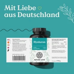 ® Hyaluron Kapseln mit Zink - Hochdosiert mit 500mg - für Haut, Haare & Nägel|NATURE LOVE Best