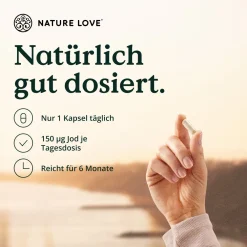 ® Jod Komplex Schilddrüse – 180 Kapseln – mit Jod, Selen, L-Tyrosin, Vitamin B & D|NATURE LOVE Clearance