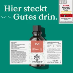 NATURE LOVE® Jod Tropfen - 150µg 50ml - alkoholfrei und vegan - geschmacksneutral>