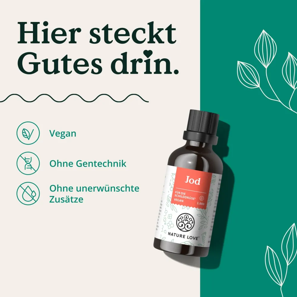 NATURE LOVE® Jod Tropfen - 150µg 50ml - alkoholfrei und vegan - geschmacksneutral>