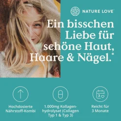 ® Kollagen Komplex – 180 Kapseln mit Hyaluron, Biotin, Zink, Selen, Vitamin C & Silicium|NATURE LOVE Outlet
