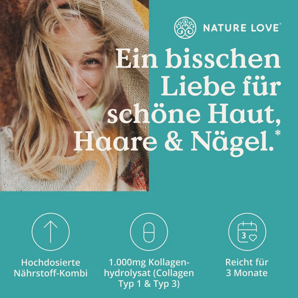 ® Kollagen Komplex – 180 Kapseln mit Hyaluron, Biotin, Zink, Selen, Vitamin C & Silicium|NATURE LOVE Outlet