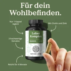 ® Leber Komplex - 120 Kapseln - Mariendistel, Cholin, Artischockenextrakt, Curcuma & Zink|NATURE LOVE Discount