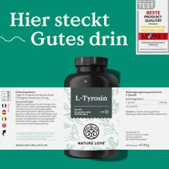L-Tyrosin 240 vegane Kapseln - 1000 mg pro Tagesdosis>NATURE LOVE Discount
