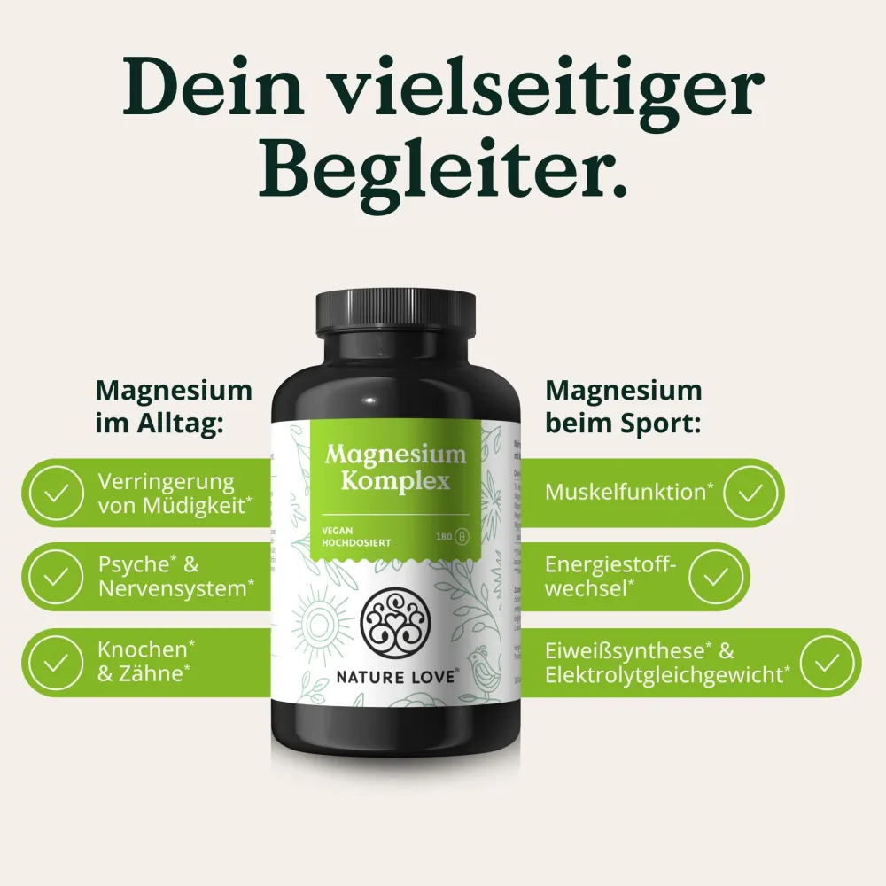 ® Magnesium Komplex - 180 Kapseln - 400mg elementares Magnesium/Tagesdosis>NATURE LOVE Clearance