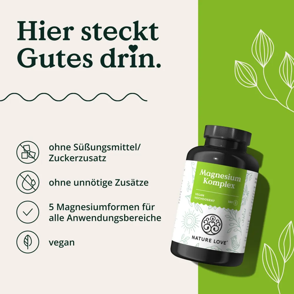 ® Magnesium Komplex - 180 Kapseln - 400mg elementares Magnesium/Tagesdosis>NATURE LOVE Clearance