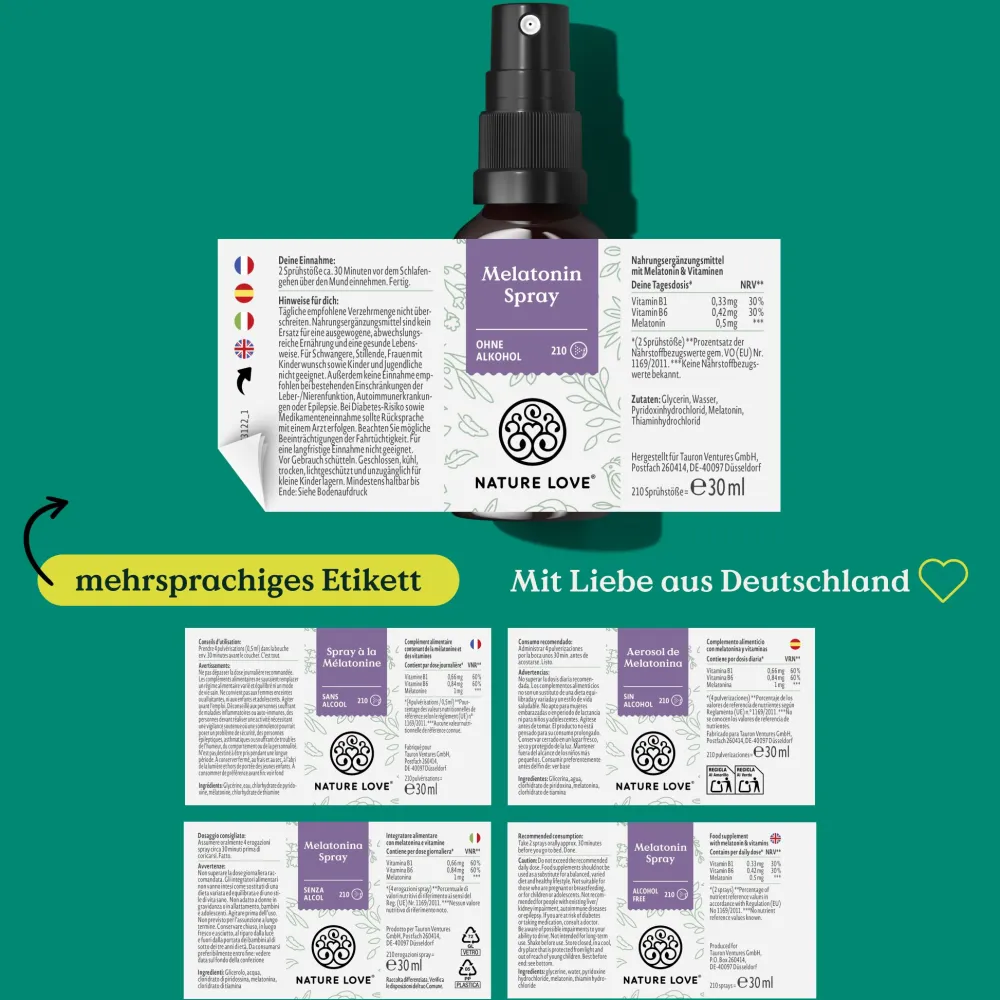 NATURE LOVE® Melatoninspray – geschmacksneutral – ohne Alkohol – 0,5mg Melatonin – Vit B1 & 6 – 30ml> Discount